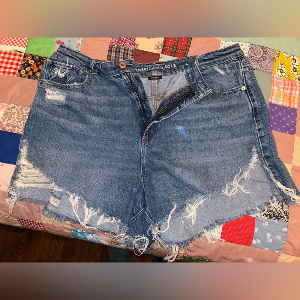 American Eagle Outfitters Blue Distressed Denim Shorts